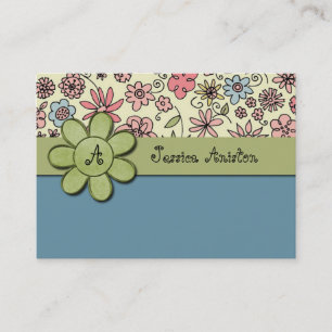 Flowerchild Blue Whimsy Monogram Business Card