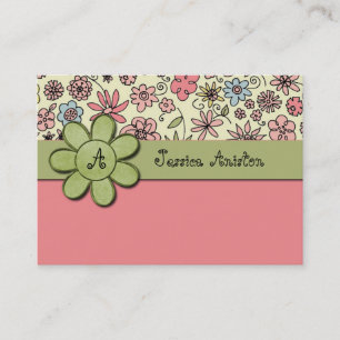 Flowerchild Pink Whimsy Monogram Custom Business Card