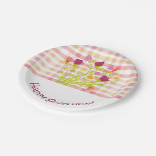 Flowered and Plaid Birthday Party Decor Paper Plate