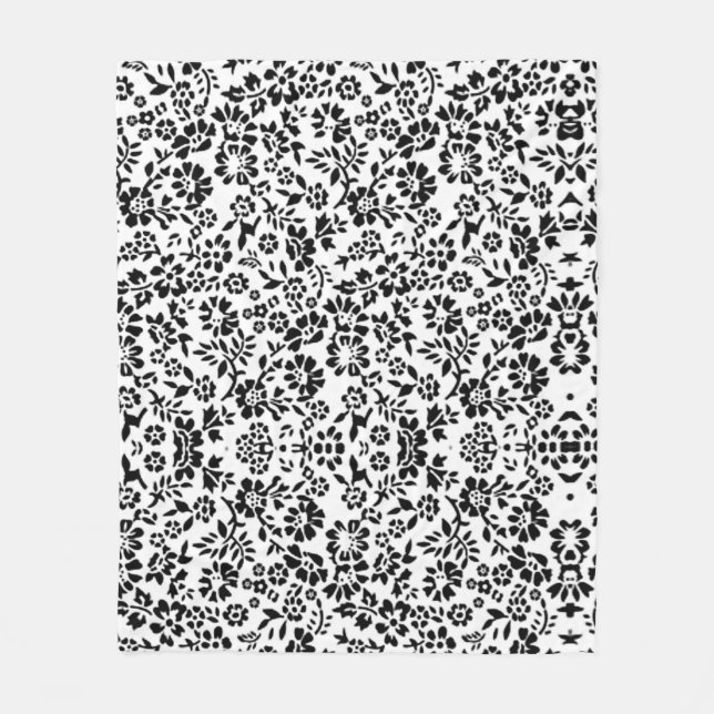 Flowered black & white blanket. fleece blanket (Front)