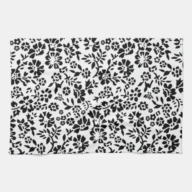 FLOWERED/ BLACK & WHITE KITCHEN HAND TOWEL! TOWEL (Horizontal)