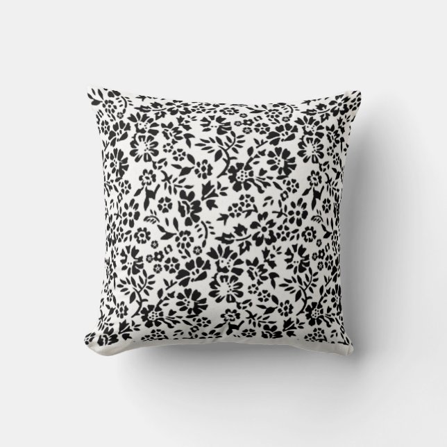 Flowered black/white throw pillow (Front)