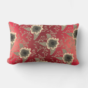 Flowered Brown and Cream Lumbar Pillow