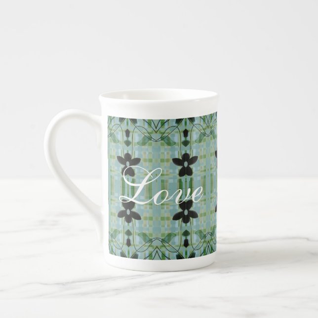 Flowered China Mug With Turquoise (Left)