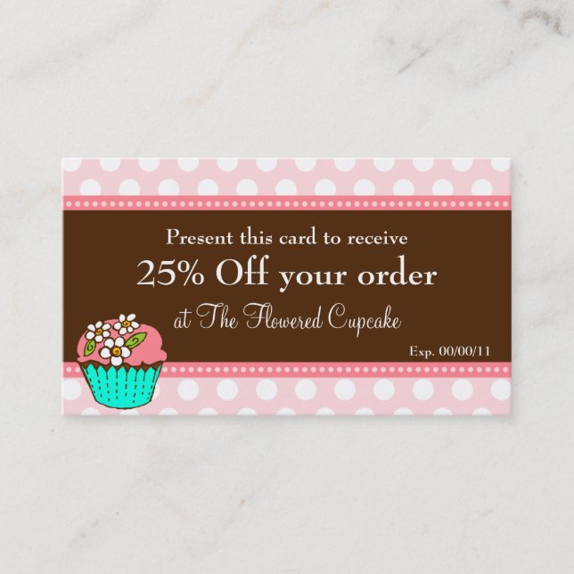 Flowered Cupcake Coupon Card (Front)