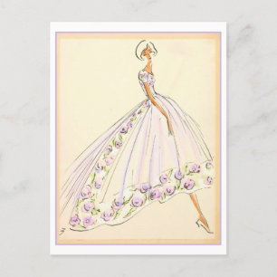Flowered Dress Fashion Design Sketch Postcard
