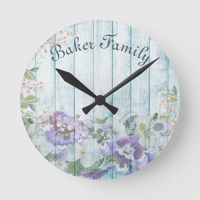 Flowered Fence Personalized Round Clock (Front)