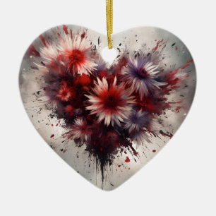 Flowered Heart Ceramic Ornament