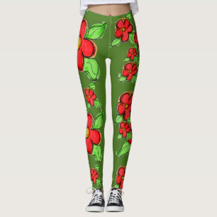 Flowered Moss Green Leggings