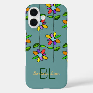 flowered on blue personalized iPhone 16 case