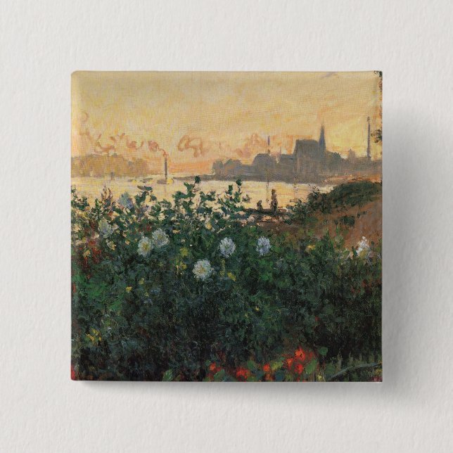 Flowered Riverbank, Argenteuil - Claude Monet - c1 2 Inch Square Button (Front)