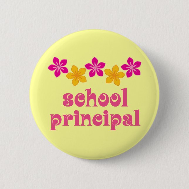 Flowered School Principal 2 Inch Round Button (Front)