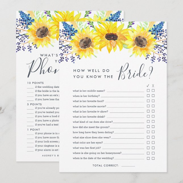 Flowerfields Double-Sided Bridal Shower Game Invitation (Front/Back)