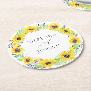 Flowerfields Personalized Wedding Round Paper Coaster