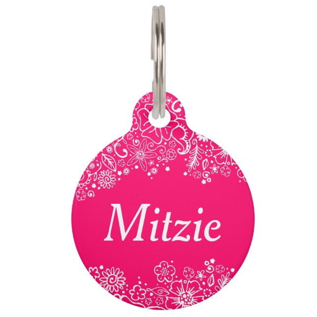 Flowerful Pink & White - Custom Pet Tag (Front)