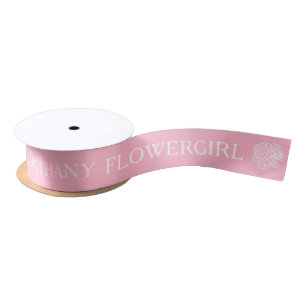 Flowergirl custom text pink posy roses  satin ribbon