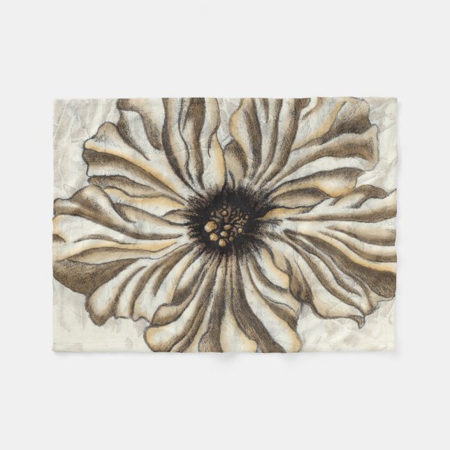 Flowerhead Fresco on Tan Background Fleece Blanket (Front (Horizontal))