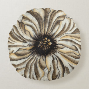 Flowerhead Fresco on Tan Background Round Pillow