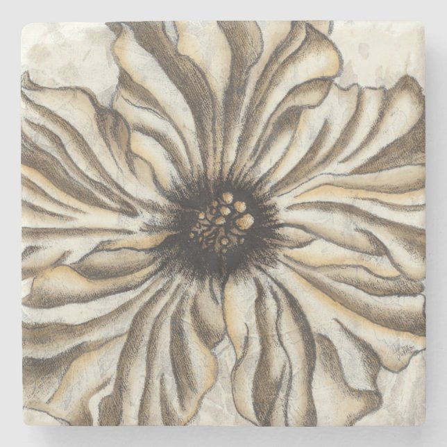 Flowerhead Fresco on Tan Background Stone Coaster (Front)