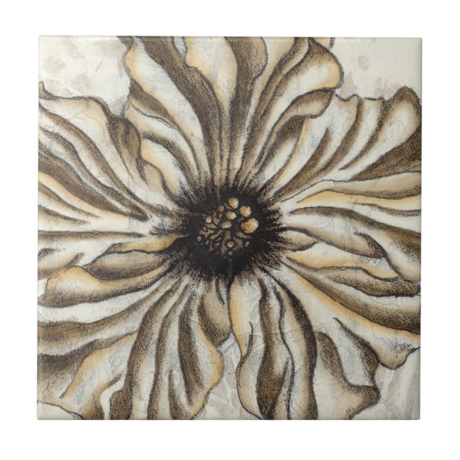 Flowerhead Fresco on Tan Background Tile (Front)