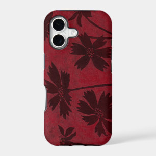 Flowerhead Silhouettes on Crimson Background