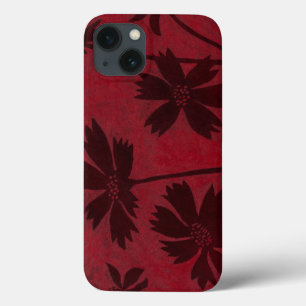 Flowerhead Silhouettes on Crimson Background iPhone 13 Case