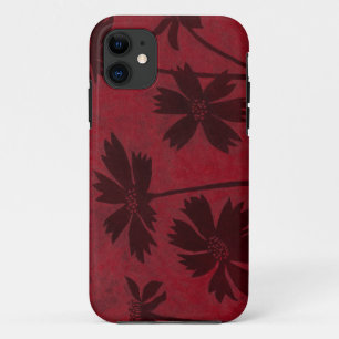 Flowerhead Silhouettes on Crimson Background iPhone 11 Case