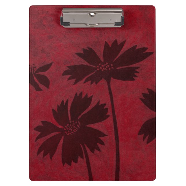 Flowerhead Silhouettes on Crimson Background Clipboard (Front)
