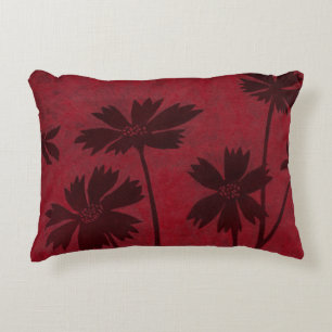 Flowerhead Silhouettes on Crimson Background Decorative Pillow