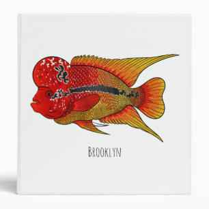 Flowerhorn cichlid fish cartoon illustration binder
