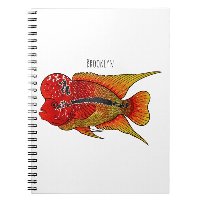 Flowerhorn cichlid fish cartoon illustration notebook (Front)