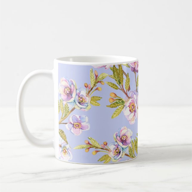 Flowering Apple Cherry Watercolor Pattern Coffee Mug (Left)
