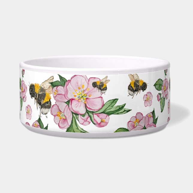 Flowering apple orchard with bees watercolor drawi (Right)