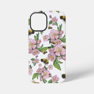 Flowering apple orchard with bees watercolor drawi iPhone 12 mini case