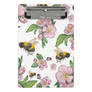 Flowering apple orchard with bees watercolor drawi mini clipboard