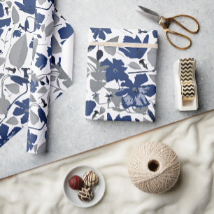 Flowering Blue Grey Clematis Vine Floral Wrapping Paper