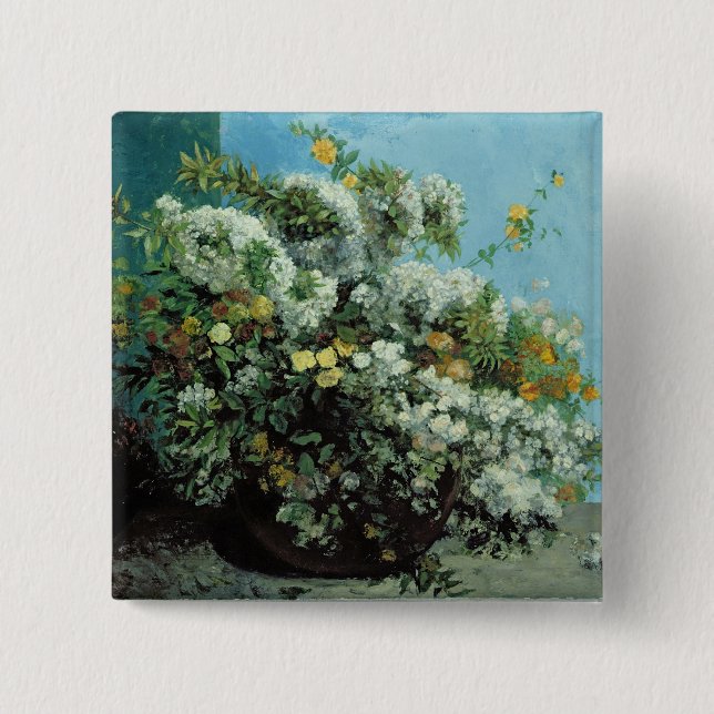 Flowering Branches and Flowers, 1855 2 Inch Square Button (Front)