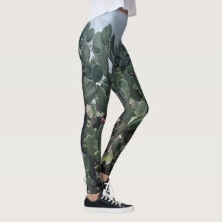 Flowering Cactus Fashion Leggings Green Blue