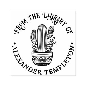 Flowering Cactus in Pot #1P Library Book Name Self-inking Stamp