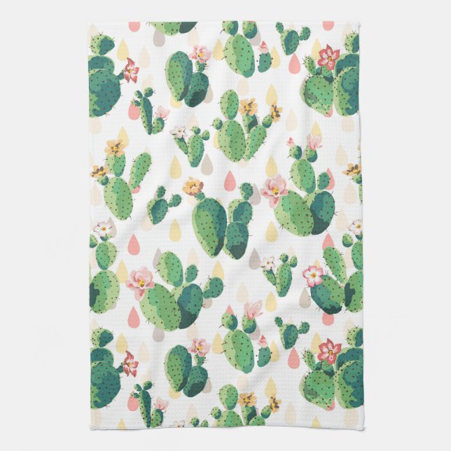 Flowering Cactus On White Background Kitchen Towel (Vertical)