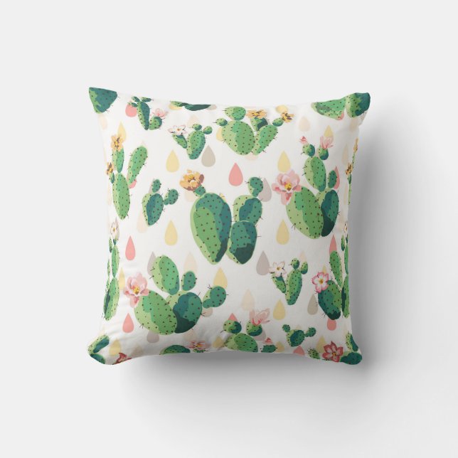Flowering Cactus On White Background Throw Pillow (Front)