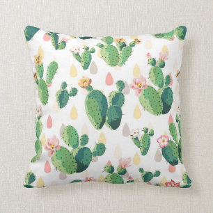 Flowering Cactus On White Background Throw Pillow