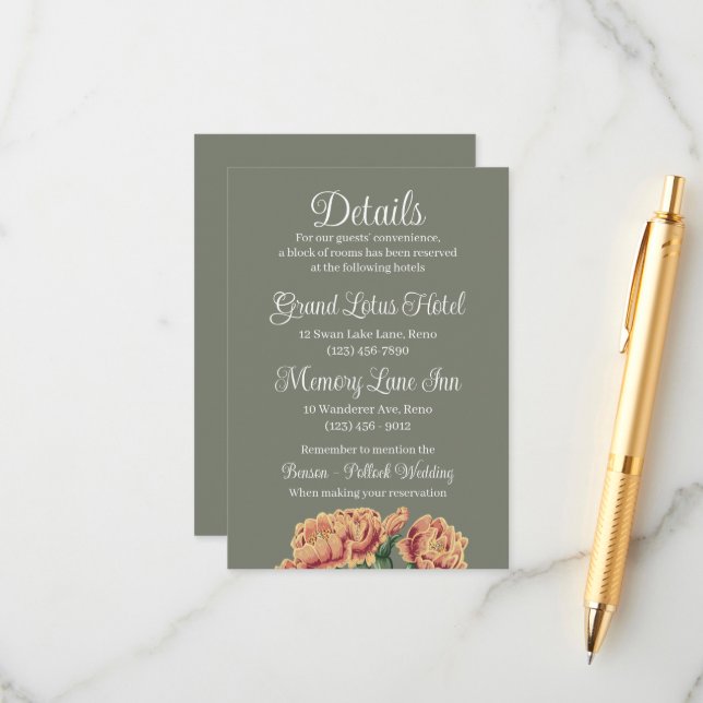 Flowering Cactus Prickly Pear Wedding Details Enclosure Card (Front/Back In Situ)