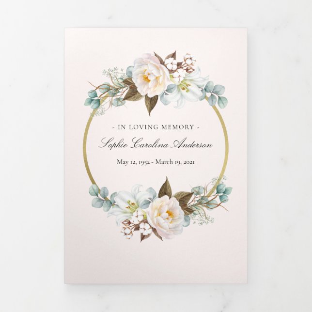 Flowering Celebration of Life Program Tri-Fold Invitation (Cover)