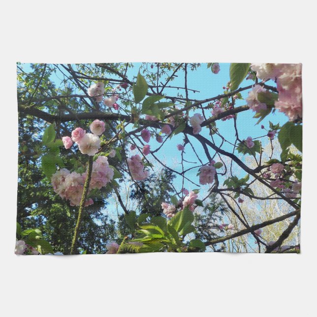 Flowering Cherry, Blossom, Nature, Pink Flower Kitchen Towel (Horizontal)