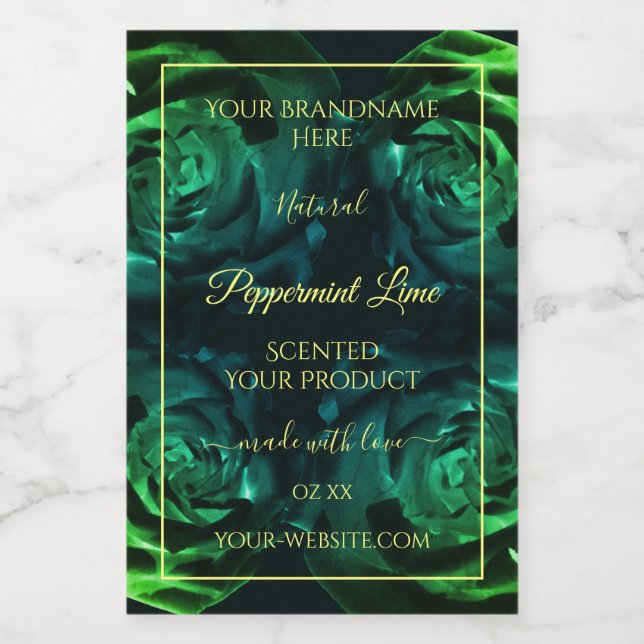 Flowering Dark Green and Teal Roses Product Labels (Single Label)
