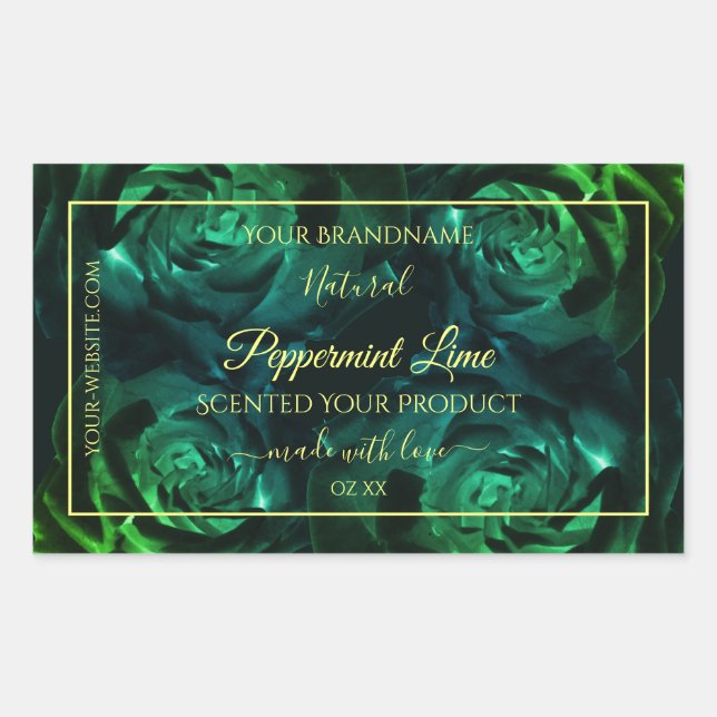 Flowering Dark Green and Teal Roses Product Labels (Front)
