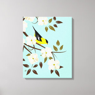 Flowering Dogwood Branch and American Goldfinch Canvas Print