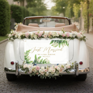 Flowering Ferns Just Married Car Banner