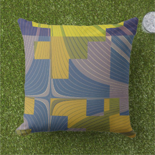 Flowering Fields Modern Abstract Blue Yellow Outdoor Pillow